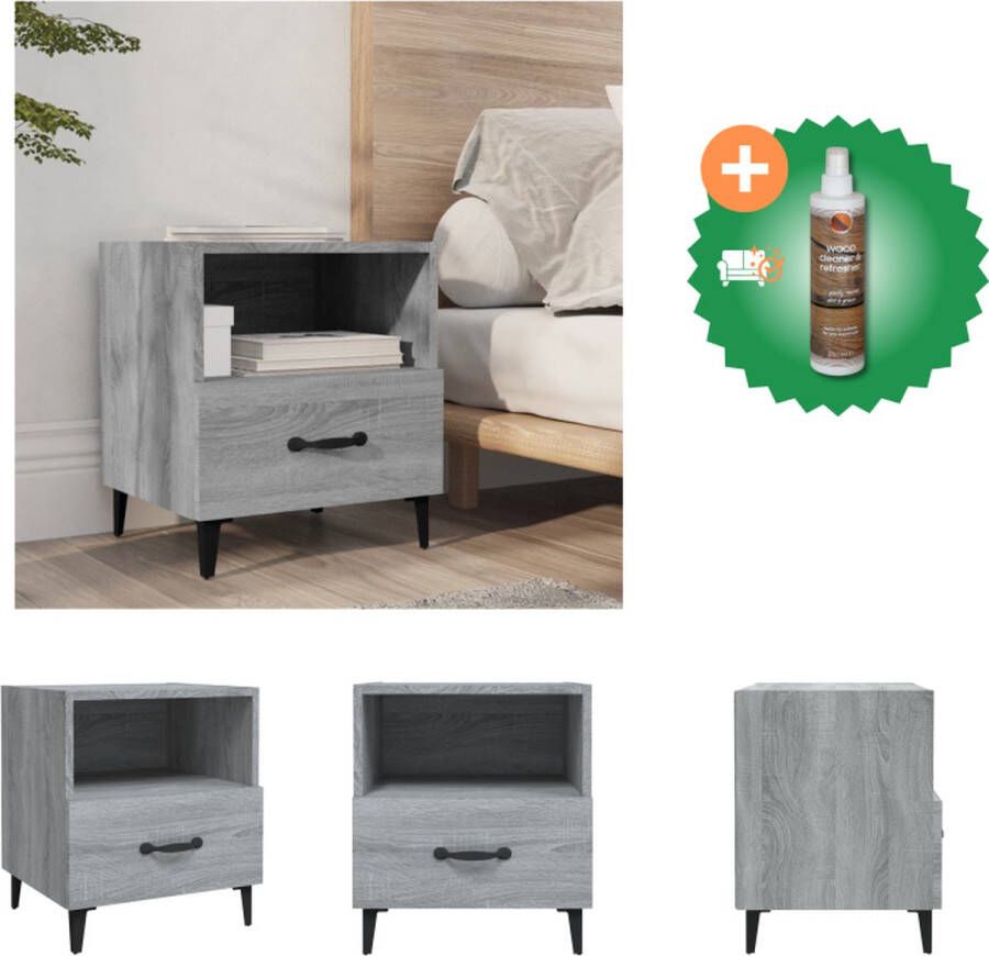 VidaXL Nachtkastje Grijs Sonoma Eiken 40 x 35 x 47.5 cm Handige opbergruimte Stabiel blad Kast Inclusief Houtreiniger en verfrisser - Foto 2