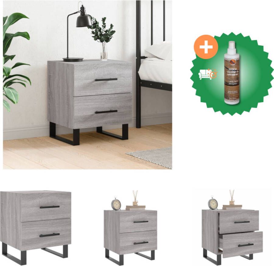 VidaXL Nachtkastje Grijs Sonoma Eiken 40 x 35 x 47.5 cm Met lades Kast Inclusief Houtreiniger en verfrisser