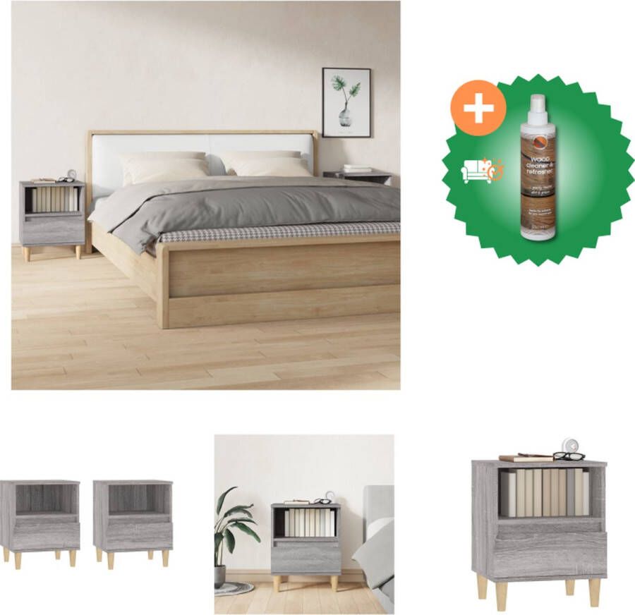 VidaXL Nachtkastje Grijs Sonoma Eiken Set van 2 40x35x50 cm Duurzaam hout Voldoende opbergruimte Kast Inclusief Houtreiniger en verfrisser