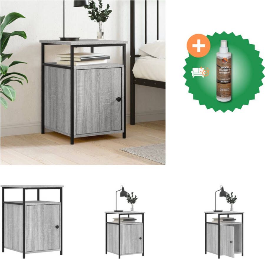 VidaXL Nachtkastje Grijs Sonoma Eiken 40 x 42 x 60 cm Duurzaam Hout en IJzer Kast Inclusief Houtreiniger en verfrisser