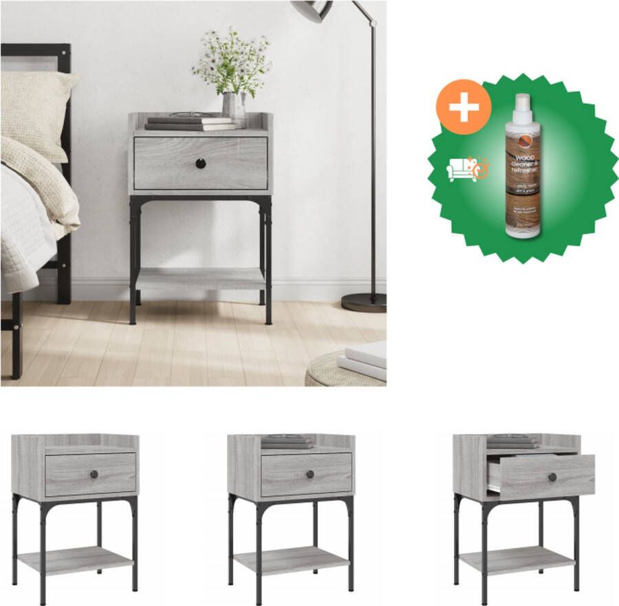 VidaXL Nachtkastje Grijs Sonoma Eiken 40.5 x 31 x 60 cm Duurzaam hout en ijzer Kast Inclusief Houtreiniger en verfrisser
