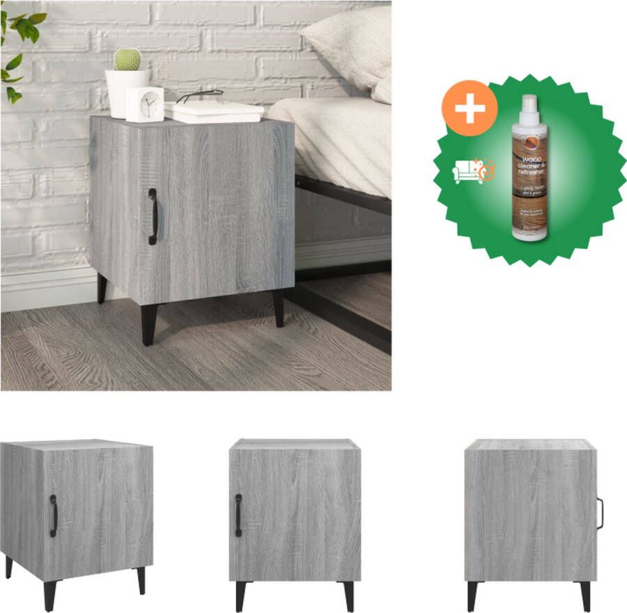VidaXL Nachtkastje Grijs Sonoma Eiken 40 x 35 x 47.5 cm Handige opbergruimte Stabiel blad Kast Inclusief Houtreiniger en verfrisser - Foto 3