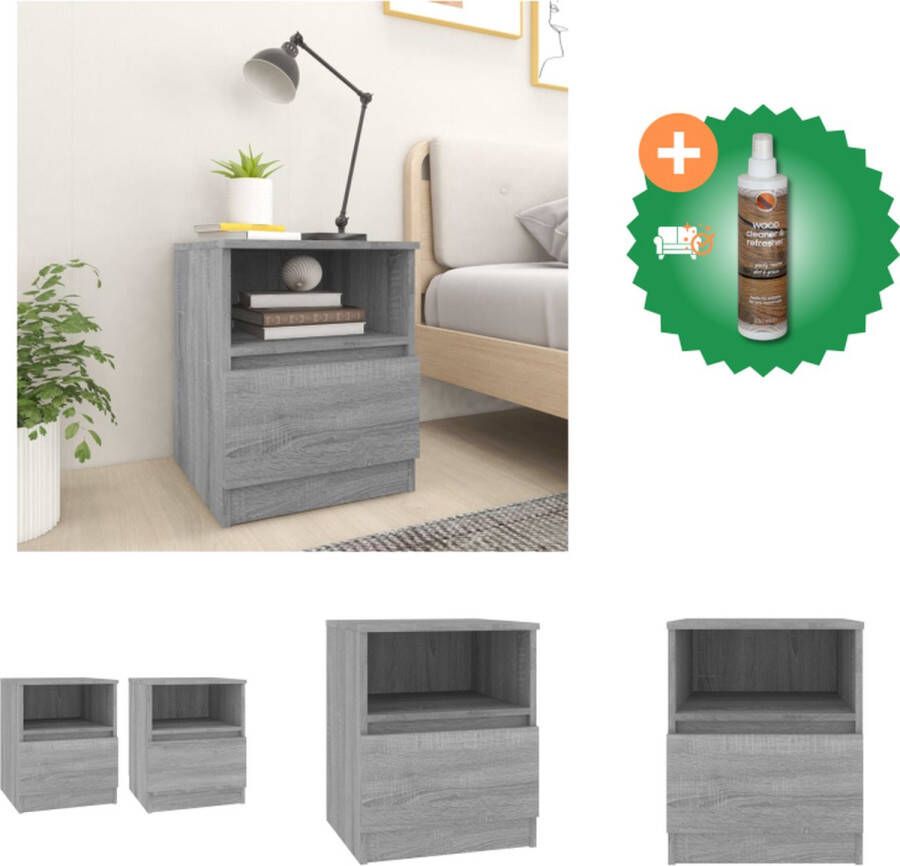 VidaXL Nachtkastjes 2 st 40x40x50 cm bewerkt hout grijs sonoma eiken Kast Inclusief Houtreiniger en verfrisser