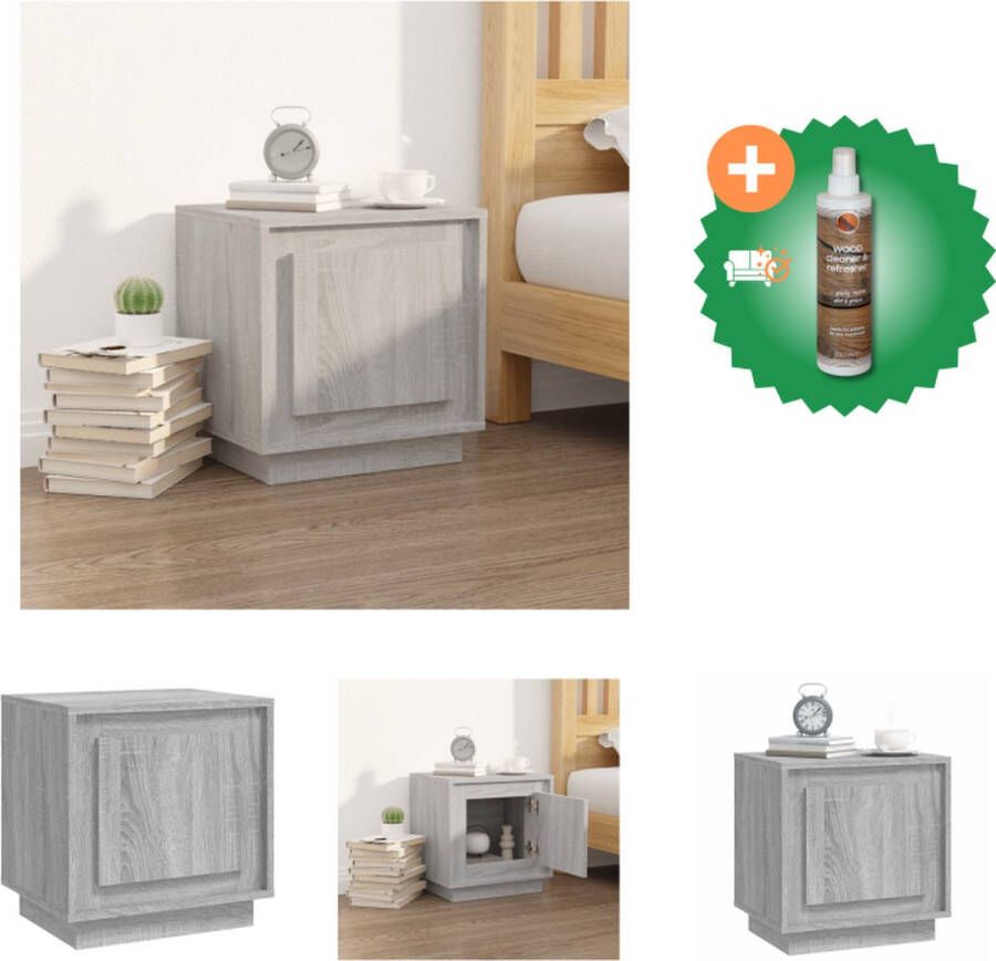 VidaXL Nachtkastje 44x35x45 cm bewerkt hout grijs sonoma eikenkleurig Kast Inclusief Houtreiniger en verfrisser