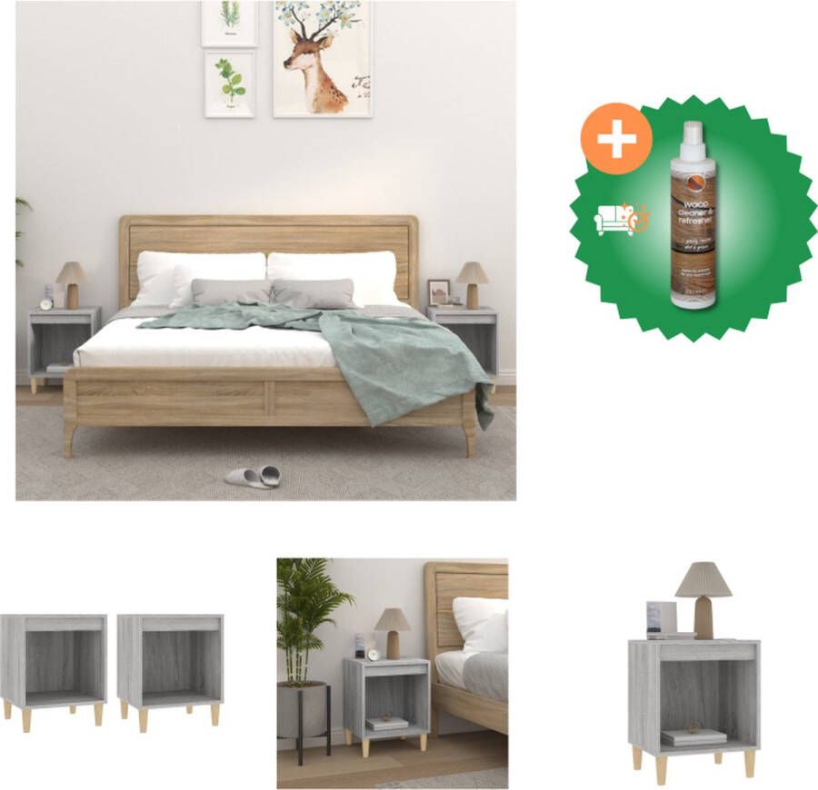 VidaXL Nachtkastje Grijs Sonoma Eiken Set van 2 40x35x50 cm Duurzaam hout Voldoende opbergruimte Kast Inclusief Houtreiniger en verfrisser - Foto 2