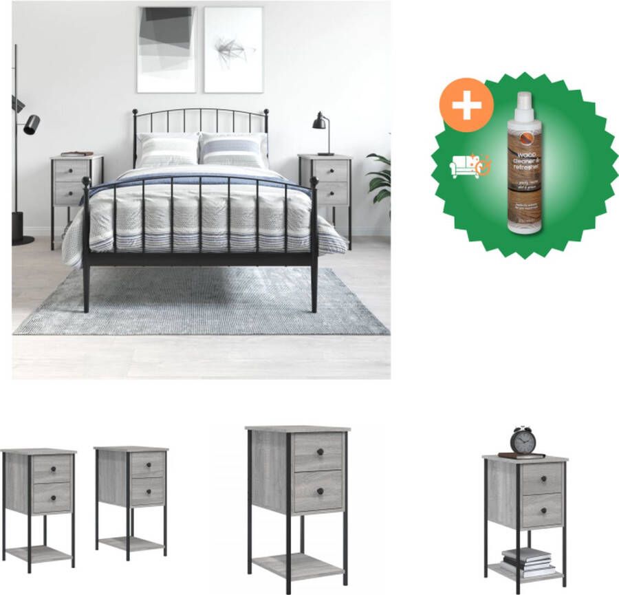 VidaXL Nachtkastje Gris Eiken Set van 2 32x42x70cm Stevig en Duurzaam Kast Inclusief Houtreiniger en verfrisser