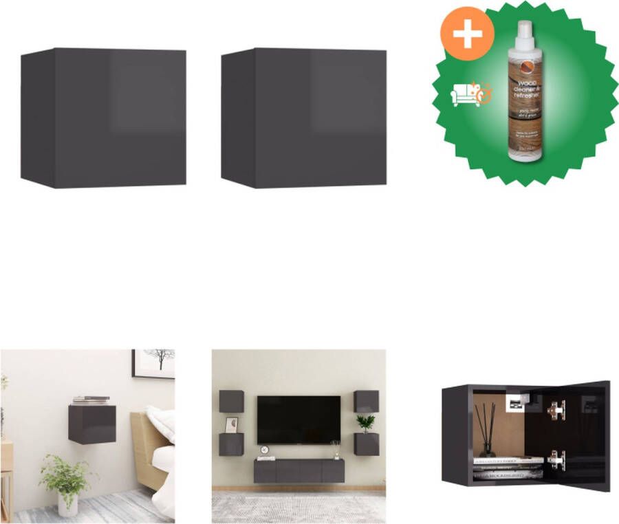 VidaXL Nachtkastje Hoogglans grijs 30.5x30x30 cm Deur links rechts openend Kast Inclusief Houtreiniger en verfrisser