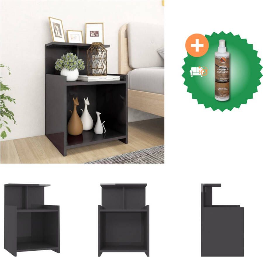 VidaXL Nachtkastje Hoogglans Grijs 40 x 35 x 60 cm Met 3 Open Schappen Kast Inclusief Houtreiniger en verfrisser
