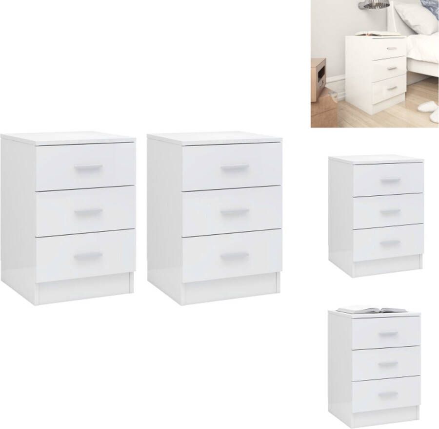 VidaXL Nachtkastje Nachtkastjes Bedkastje Bedkastjes Nachtkastjes 2 st 38x35x56 cm bewerkt hout hoogglans wit