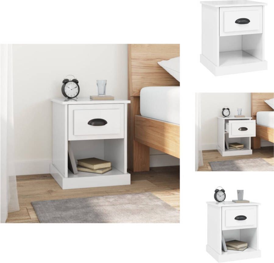 VidaXL Nachtkastje Nachtkastjes Nacht Kastje Nachtkastje 39x39x47-5 cm bewerkt hout hoogglans wit - Foto 2