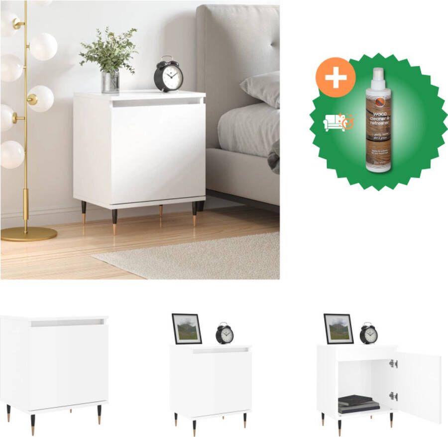 VidaXL Nachtkastje Elegant ontwerp Duurzaam bewerkt hout Vochtbestendig 2 vakken Stabiel blad Hoogglans wit 40 x 30 x 50 cm Kast Inclusief Houtreiniger en verfrisser