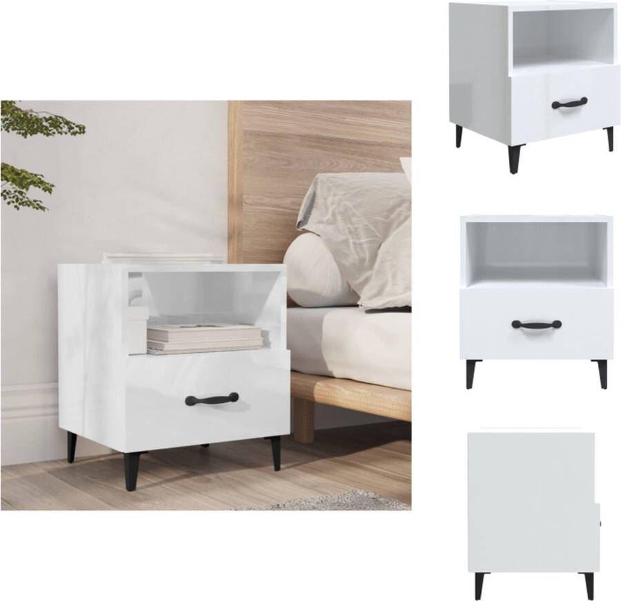 VidaXL Nachtkastje Hoogglans Wit 40 x 35 x 47.5 cm Opbergruimte Stabiel Blad Kast