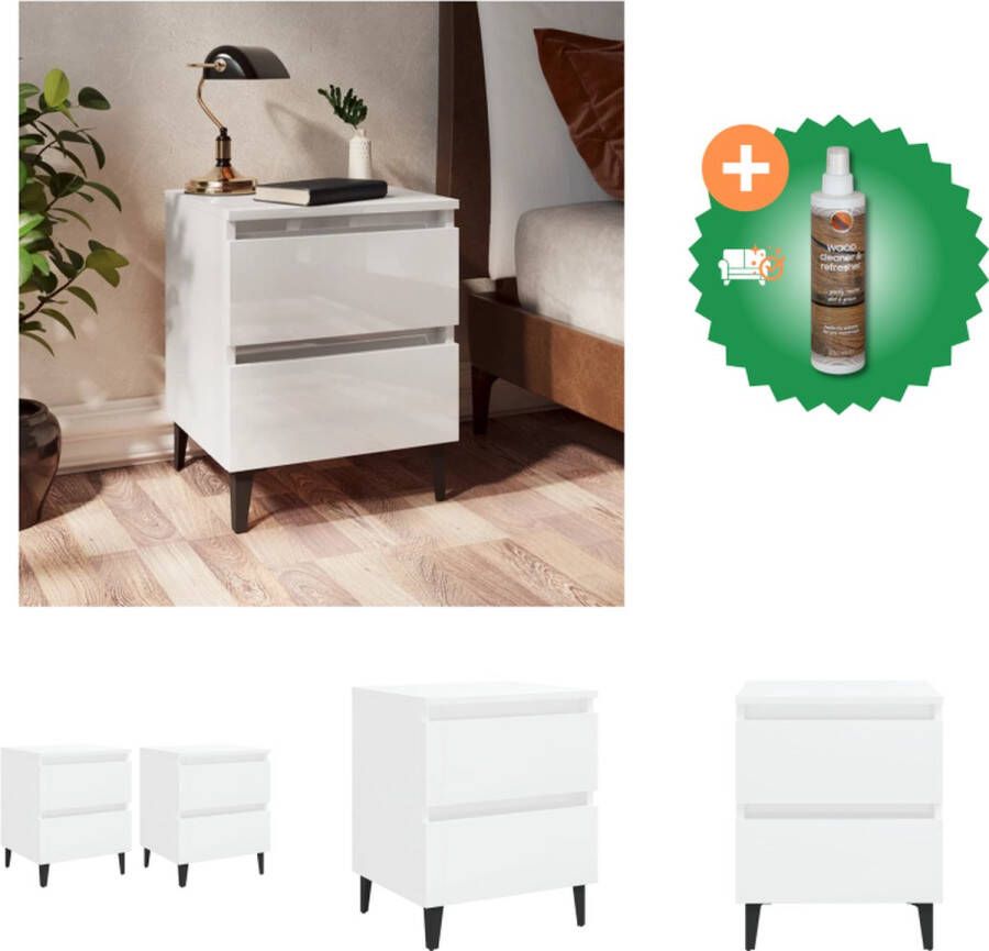 VidaXL Nachtkastjes 2 st 40x35x50 cm spaanplaat hoogglans wit Kast Inclusief Houtreiniger en verfrisser