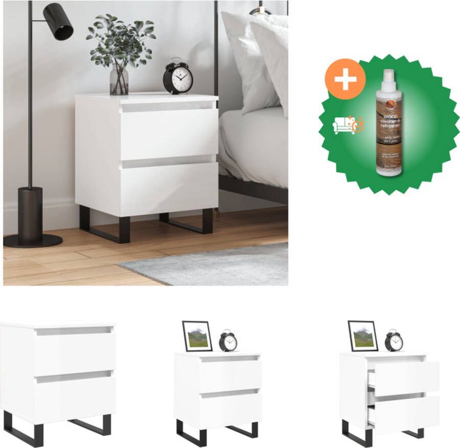 VidaXL Nachtkastje Hoogglans wit 40 x 35 x 50 cm (B x D x H) Bewerkt hout en ijzer Kast Inclusief Houtreiniger en verfrisser
