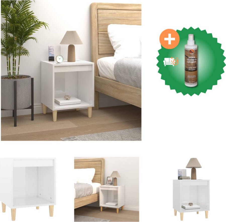 VidaXL Nachtkastje Hoogglans Wit 40 x 35 x 50 cm Duurzaam hout Voldoende opbergruimte Kast Inclusief Houtreiniger en verfrisser - Foto 2