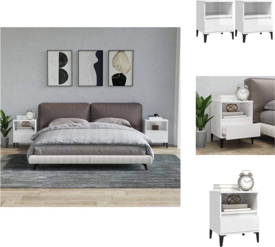 VidaXL Nachtkastje Nachtkastjes Bedtafel Bedtafels Nachtkastjes 2 st 40x35x50 cm hoogglans wit - Foto 2