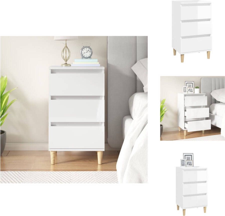 vidaXL Nachtkastje Hoogglans wit 40 x 35 x 70 cm 3 lades Kast