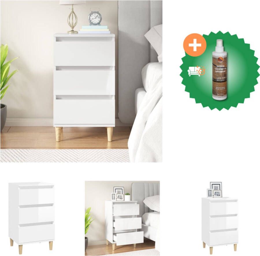 VidaXL Nachtkastje 40x35x70 cm bewerkt hout hoogglans wit Kast Inclusief Houtreiniger en verfrisser