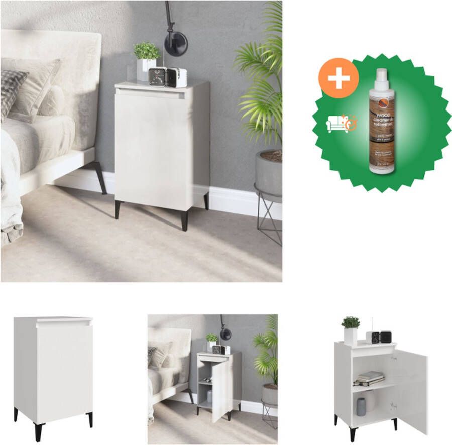 VidaXL Nachtkastje Hoogglans wit 40 x 35 x 70 cm Metalen poten Kast Inclusief Houtreiniger en verfrisser - Foto 2
