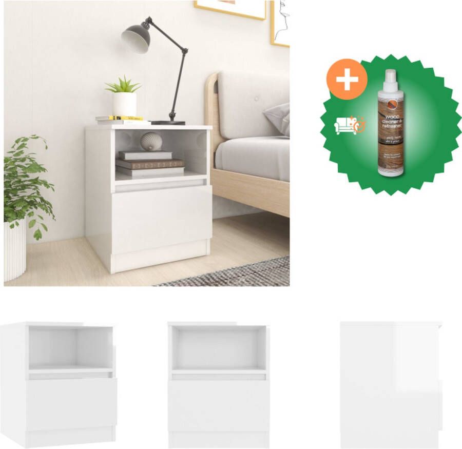 VidaXL Nachtkastje Hoogglans wit 40 x 40 x 50 cm Spaanplaat Kast Inclusief Houtreiniger en verfrisser