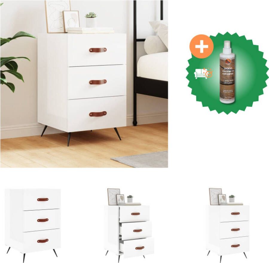 VidaXL Nachtkastje Hoogglans wit 40 x 40 x 66 cm Duurzaam hout Met opberglades Displayfunctie Metalen voeten Kast Inclusief Houtreiniger en verfrisser - Foto 2