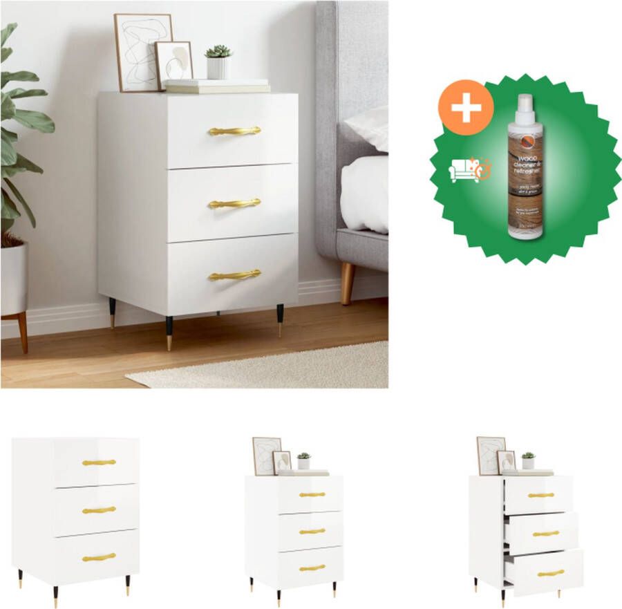 VidaXL Nachtkastje Hoogglans wit 40 x 40 x 66 cm Met opbergruimte en displayfunctie Metalen voeten Kast Inclusief Houtreiniger en verfrisser
