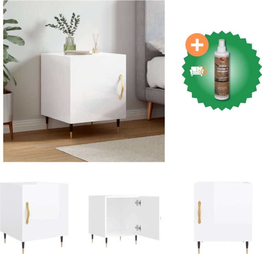 VidaXL Nachtkastje Hoogglans wit 40x40x50 cm Duurzaam bewerkt hout Veel opbergruimte Kast Inclusief Houtreiniger en verfrisser