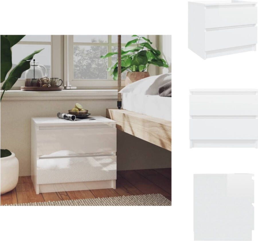 VidaXL Nachtkastje Nachtkastjes Slaapkamerkastje Slaapkamerkastjes Nachtkastje 50x39x43-5 cm spaanplaat hoogglans wit