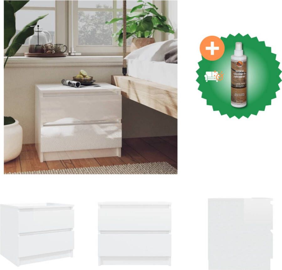 VidaXL Nachtkastje Hoogglans Wit 50x39x43.5 cm Stevige constructie Kast Inclusief Houtreiniger en verfrisser