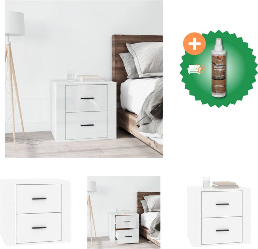 VidaXL Nachtkastje Bedkastje 50x39x47 cm Hoogglans wit Kast Inclusief Houtreiniger en verfrisser - Foto 2