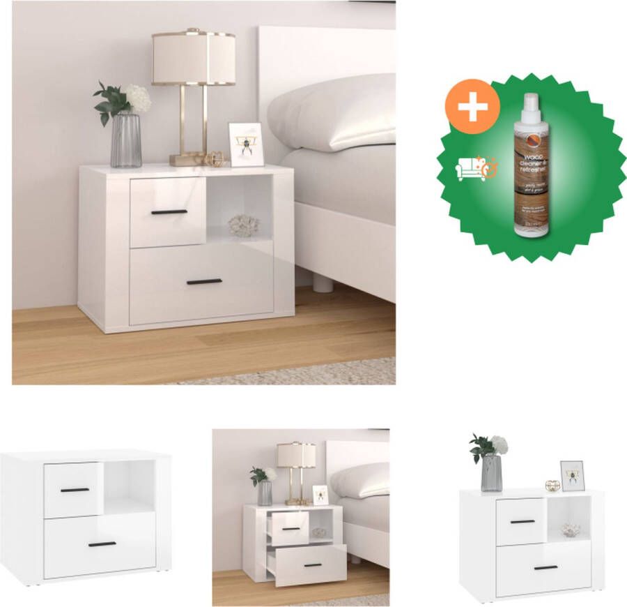 VidaXL Nachtkastje Hoogglans wit Bewerkt Hout 60x36x45 cm Duurzaam en Stijlvol Kast Inclusief Houtreiniger en verfrisser