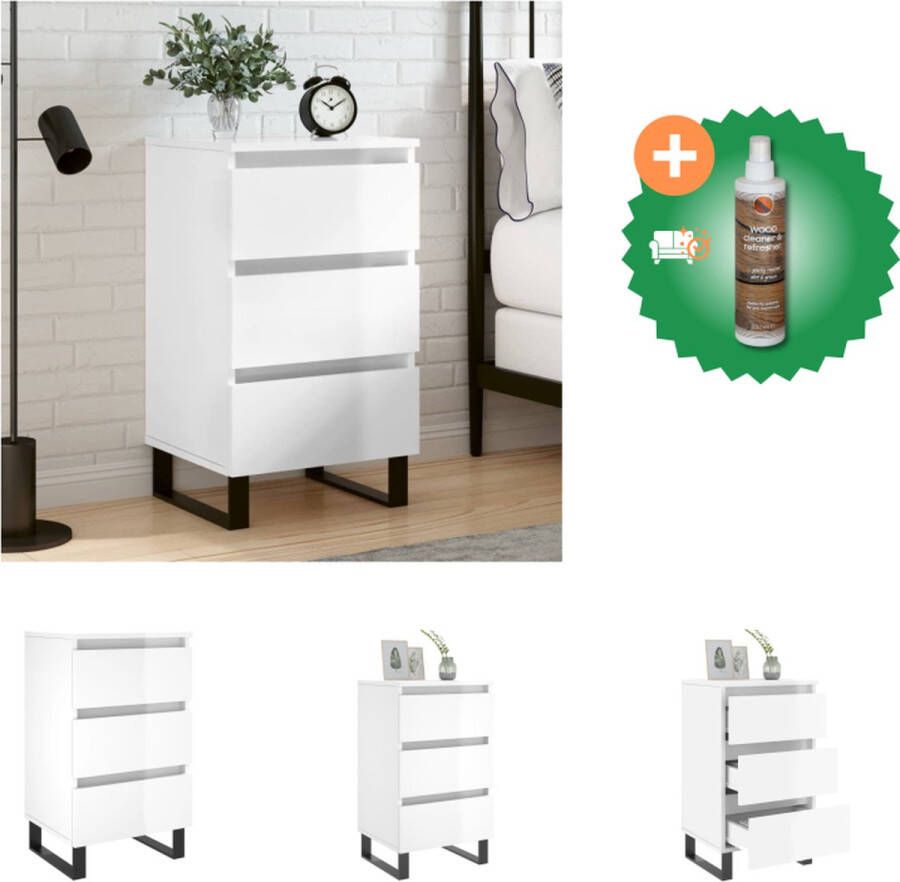 VidaXL Nachtkastje Hoogglans Wit Hout 40 x 35 x 69 cm Met 3 lades Kast Inclusief Houtreiniger en verfrisser