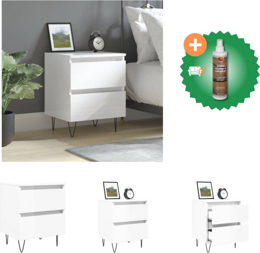VidaXL Nachtkastje Hoogglans Wit Nachtkastje Afmetingen- 40 x 35 x 50 cm Duurzaam hout 2 lades Stabiel blad Kast Inclusief Houtreiniger en verfrisser