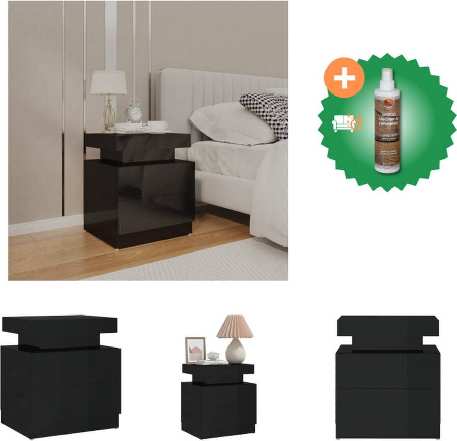 VidaXL Nachtkastje Hoogglans Zwart Spaanplaat 45x35x52cm Opbergruimte Wandmontage Montage vereist Kast Inclusief Houtreiniger en verfrisser