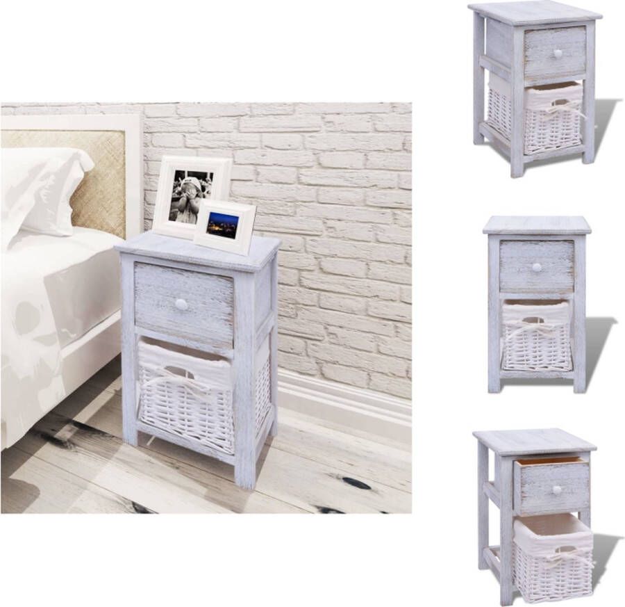 VidaXL Nachtkastje Paulowniahout 40 x 29 x 42 cm Wit Met lade en plank Eenvoudige montage Kast - Foto 3