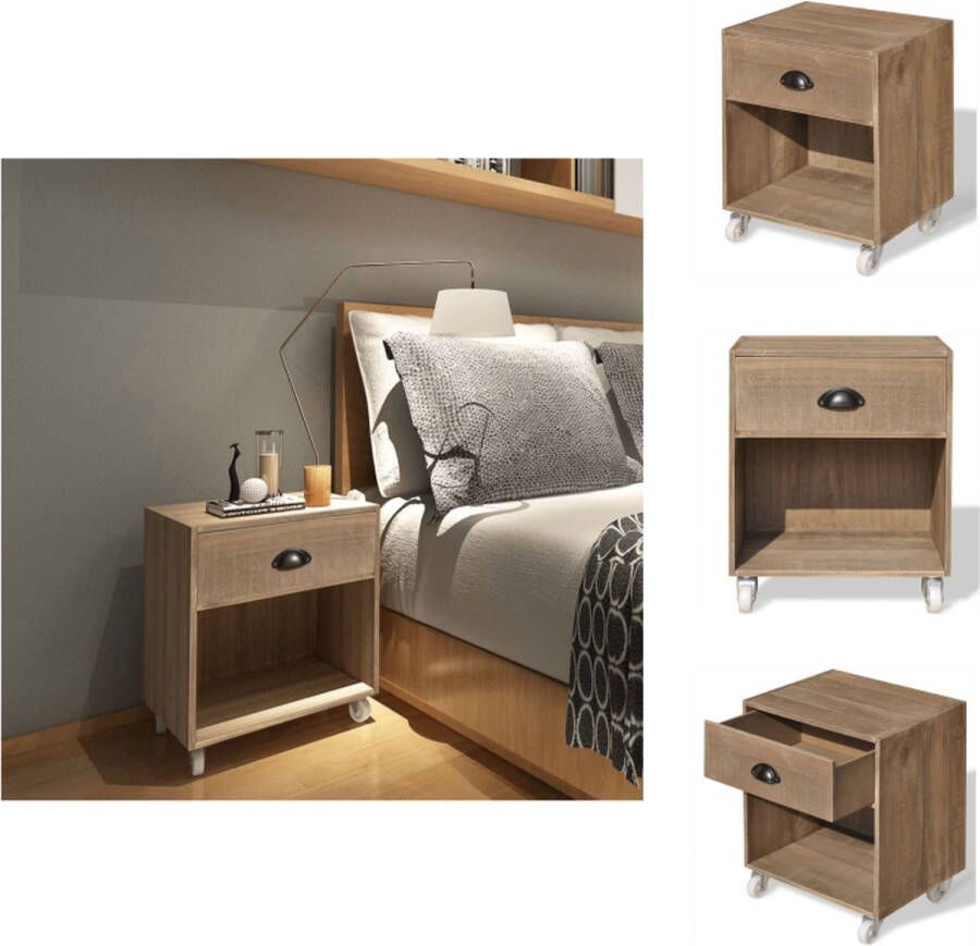 VidaXL Nachtkastje Hout 38 x 31.5 x 46.5 cm Met lade en open vak 4 wieltjes Kast - Foto 2