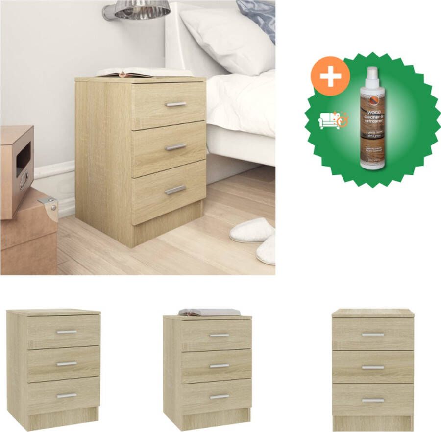 VidaXL Nachtkastje 38x35x56 cm bewerkt hout sonoma eikenkleurig Kast Inclusief Houtreiniger en verfrisser