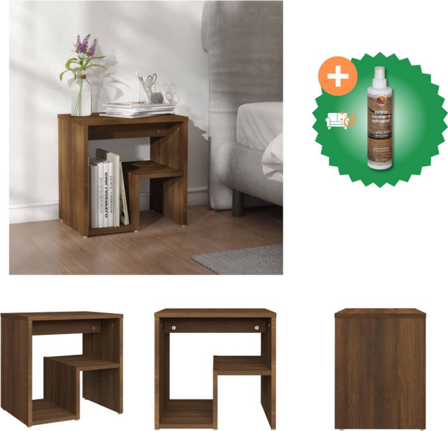 VidaXL Nachtkastje Hout 40 x 30 x 40 cm Opbergfunctie Bruineiken Kast Inclusief Houtreiniger en verfrisser - Foto 2