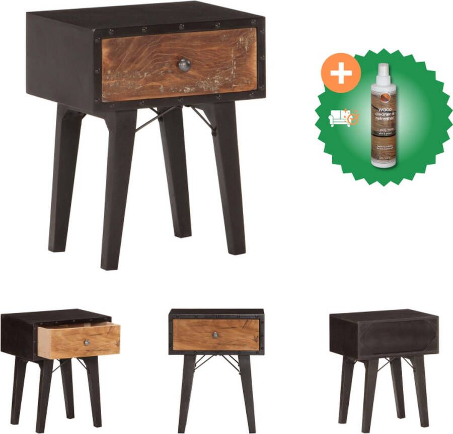 VidaXL Nachtkastje Hout 40 x 30 x 50 cm Vintage Gerecycled Hout Zwart Bruin Kast Inclusief Houtreiniger en verfrisser
