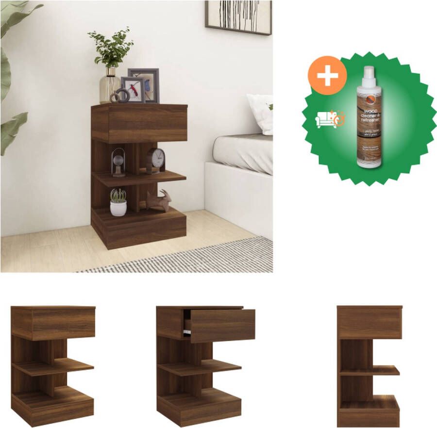 VidaXL Nachtkastje 40x35x65 cm bewerkt hout bruineikenkleurig Kast Inclusief Houtreiniger en verfrisser