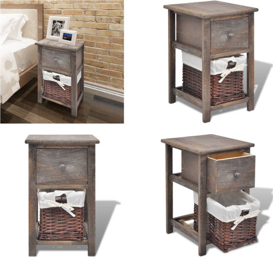 VidaXL Nachtkastje hout bruin Kast Kasten Kastje Kastjes