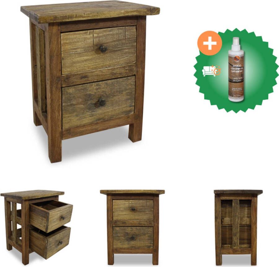 VidaXL Nachtkastje Hout Vintage stijl Massief gerecycled 40x30x51cm (BxDxH) Kast Inclusief Houtreiniger en verfrisser