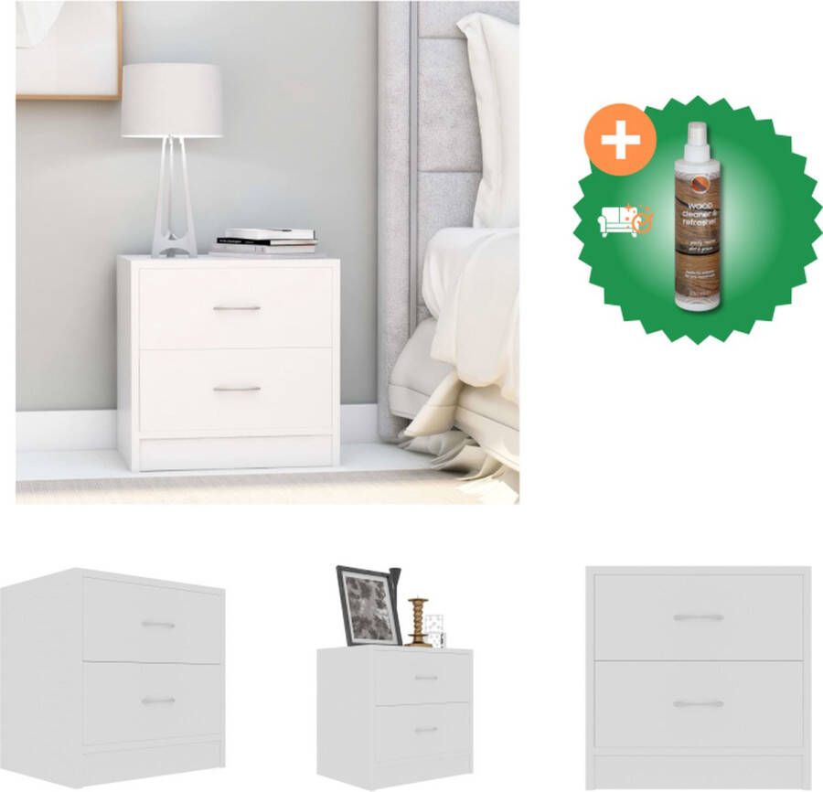 VidaXL Nachtkastje Hout Wit 40 x 30 x 40 cm Met 2 lades Kast Inclusief Houtreiniger en verfrisser