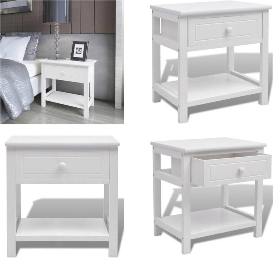 VidaXL Nachtkastje hout wit Kast Kasten Kastje Kastjes - Foto 2