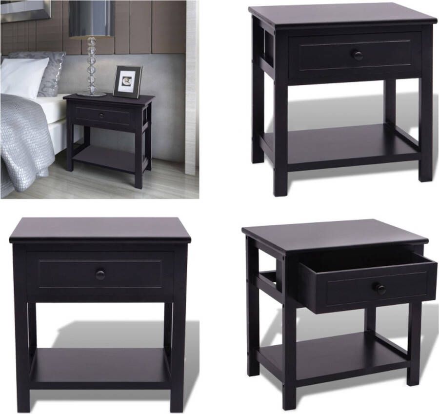VidaXL Nachtkastje hout zwart Kast Kasten Kastje Kastjes