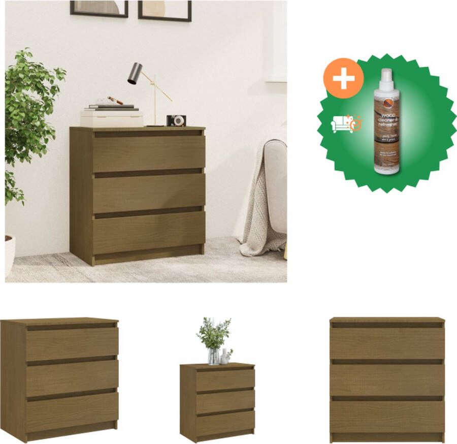 VidaXL Nachtkastje 60x36x64 cm massief grenenhout honingbruin Kast Inclusief Houtreiniger en verfrisser