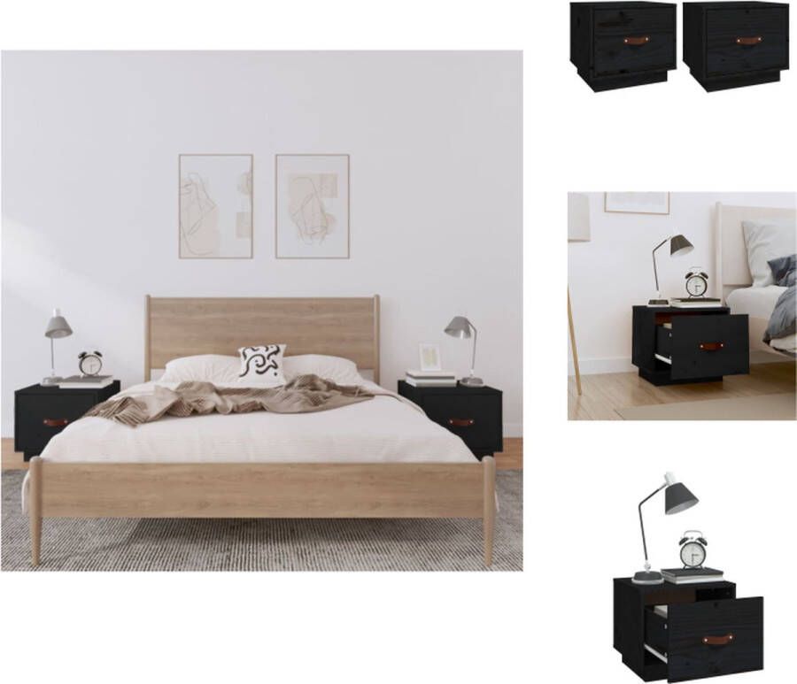 VidaXL Nachtkastje Nachtkastjes Houten Nachtkastje Telefoonkast Nachtkastjes 2 st 40x34x35 cm massief grenenhout zwart