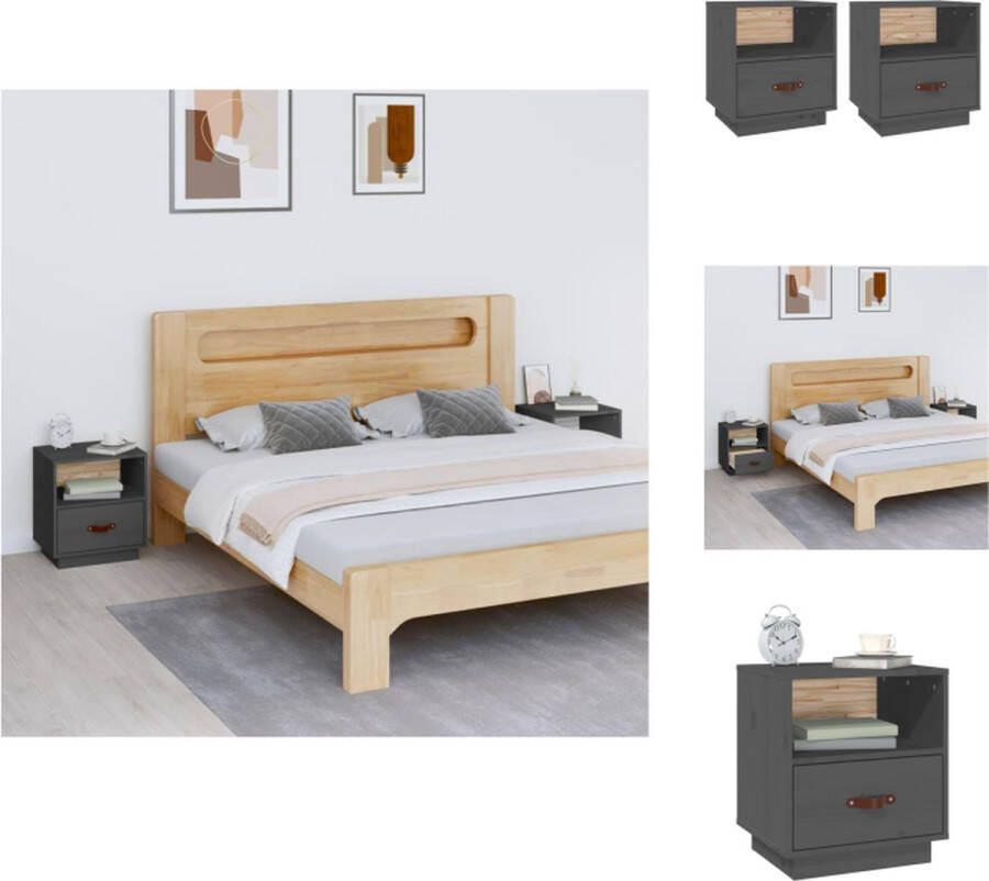 VidaXL Nachtkastje Nachtkastjes Houten Nachtkastje Telefoonkast Nachtkastjes 2 st 40x34x45 cm massief grenenhout grijs - Foto 2
