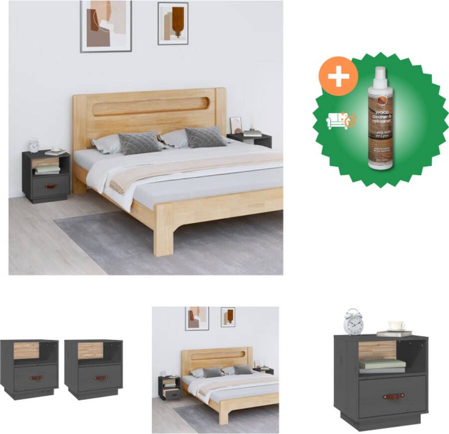 VidaXL Nachtkastjes Houten Meubels Afmeting- 40 x 34 x 45 cm Ken- Veel opbergruimte Kleur- Grijs Kast Inclusief Houtreiniger en verfrisser - Foto 3