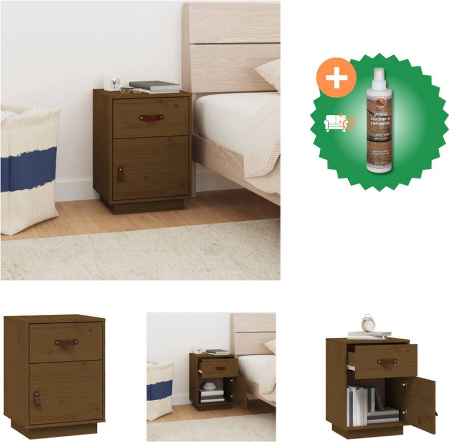 VidaXL Nachtkastje 40x34x55 cm massief grenenhout honingbruin Kast Inclusief Houtreiniger en verfrisser